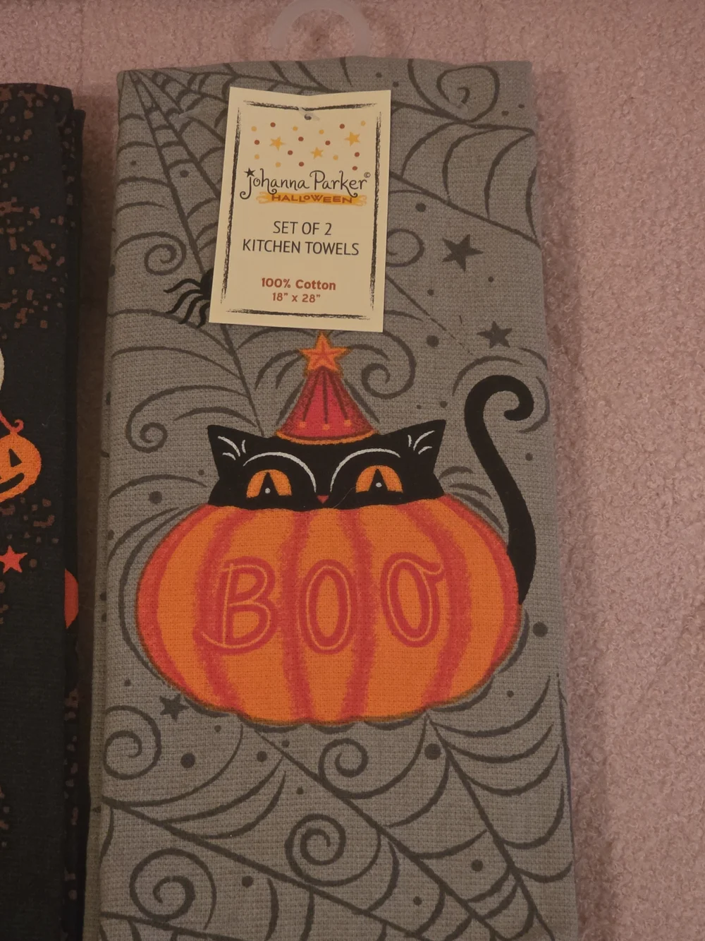 Halloween Ghost & Black Cat In Pumpkin Kitchen Towels